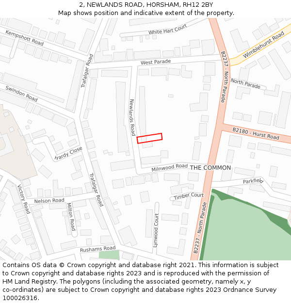 2, NEWLANDS ROAD, HORSHAM, RH12 2BY: Location map and indicative extent of plot