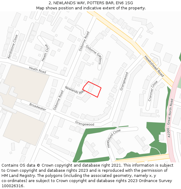 2, NEWLANDS WAY, POTTERS BAR, EN6 1SG: Location map and indicative extent of plot