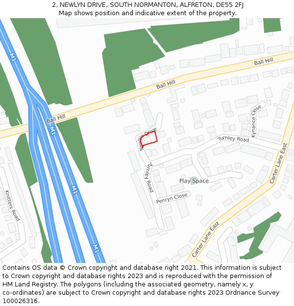 2, NEWLYN DRIVE, SOUTH NORMANTON, ALFRETON, DE55 2FJ: Location map and indicative extent of plot