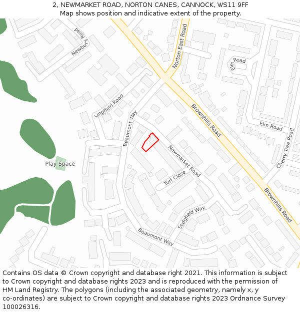 2, NEWMARKET ROAD, NORTON CANES, CANNOCK, WS11 9FF: Location map and indicative extent of plot