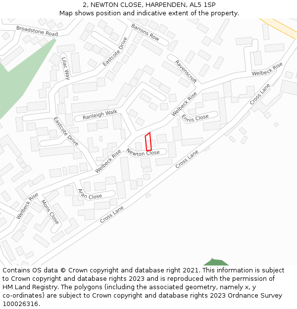 2, NEWTON CLOSE, HARPENDEN, AL5 1SP: Location map and indicative extent of plot