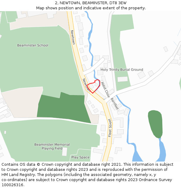 2, NEWTOWN, BEAMINSTER, DT8 3EW: Location map and indicative extent of plot