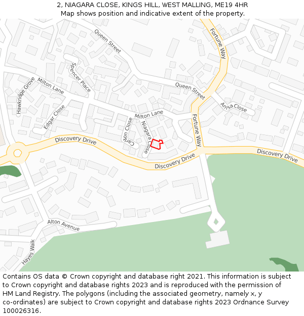 2, NIAGARA CLOSE, KINGS HILL, WEST MALLING, ME19 4HR: Location map and indicative extent of plot