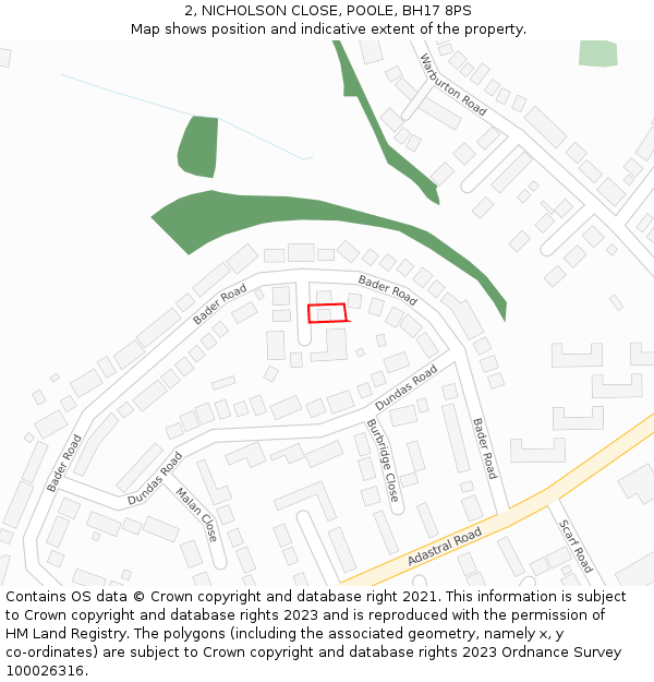 2, NICHOLSON CLOSE, POOLE, BH17 8PS: Location map and indicative extent of plot