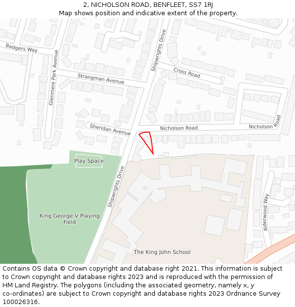 2, NICHOLSON ROAD, BENFLEET, SS7 1RJ: Location map and indicative extent of plot