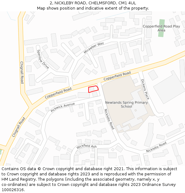 2, NICKLEBY ROAD, CHELMSFORD, CM1 4UL: Location map and indicative extent of plot