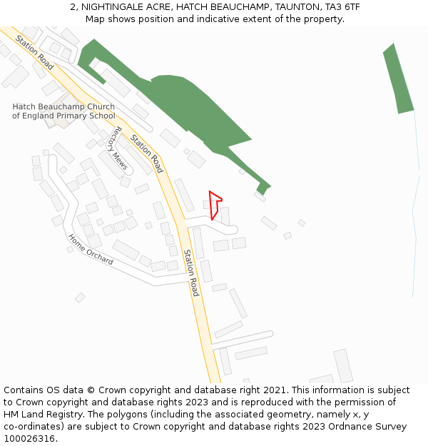 2, NIGHTINGALE ACRE, HATCH BEAUCHAMP, TAUNTON, TA3 6TF: Location map and indicative extent of plot