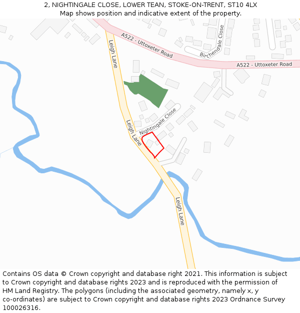 2, NIGHTINGALE CLOSE, LOWER TEAN, STOKE-ON-TRENT, ST10 4LX: Location map and indicative extent of plot