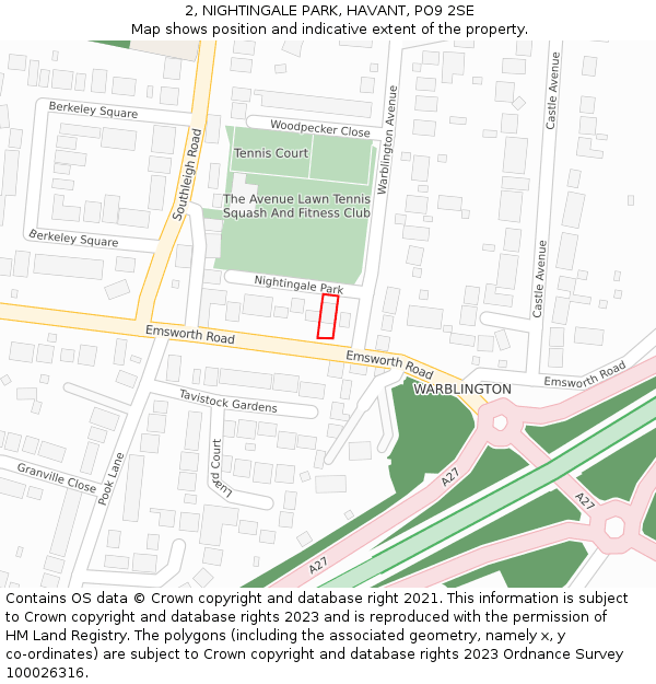2, NIGHTINGALE PARK, HAVANT, PO9 2SE: Location map and indicative extent of plot