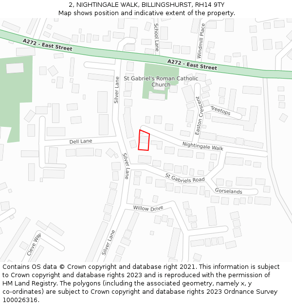 2, NIGHTINGALE WALK, BILLINGSHURST, RH14 9TY: Location map and indicative extent of plot