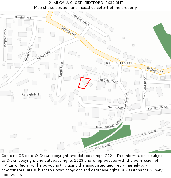 2, NILGALA CLOSE, BIDEFORD, EX39 3NT: Location map and indicative extent of plot