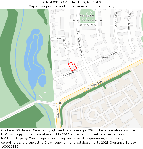 2, NIMROD DRIVE, HATFIELD, AL10 9LS: Location map and indicative extent of plot