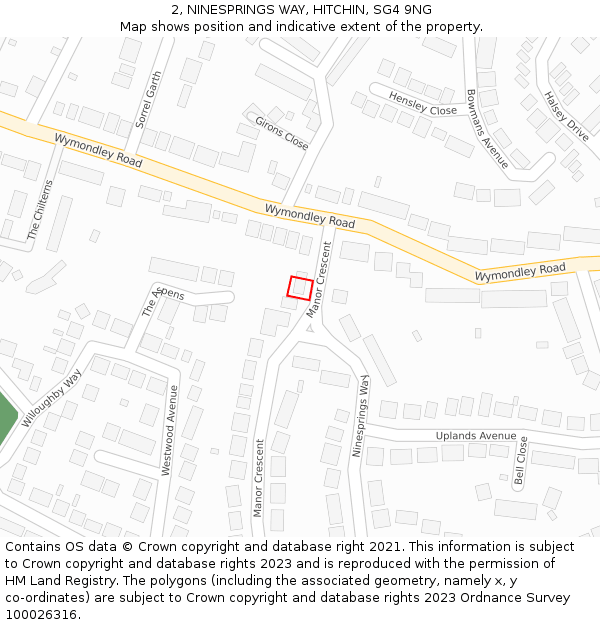 2, NINESPRINGS WAY, HITCHIN, SG4 9NG: Location map and indicative extent of plot