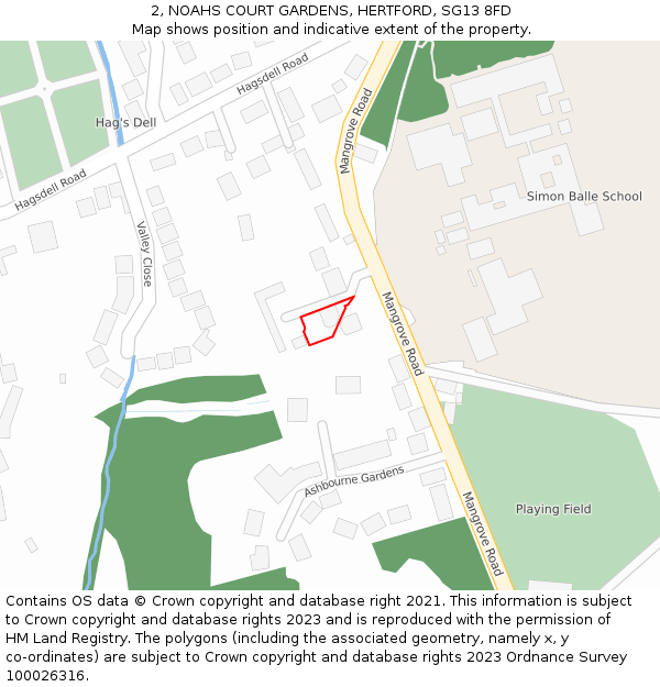 2, NOAHS COURT GARDENS, HERTFORD, SG13 8FD: Location map and indicative extent of plot