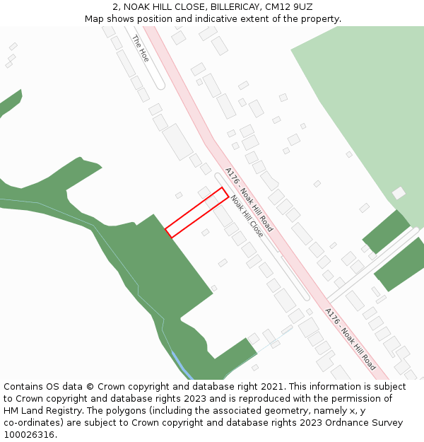 2, NOAK HILL CLOSE, BILLERICAY, CM12 9UZ: Location map and indicative extent of plot