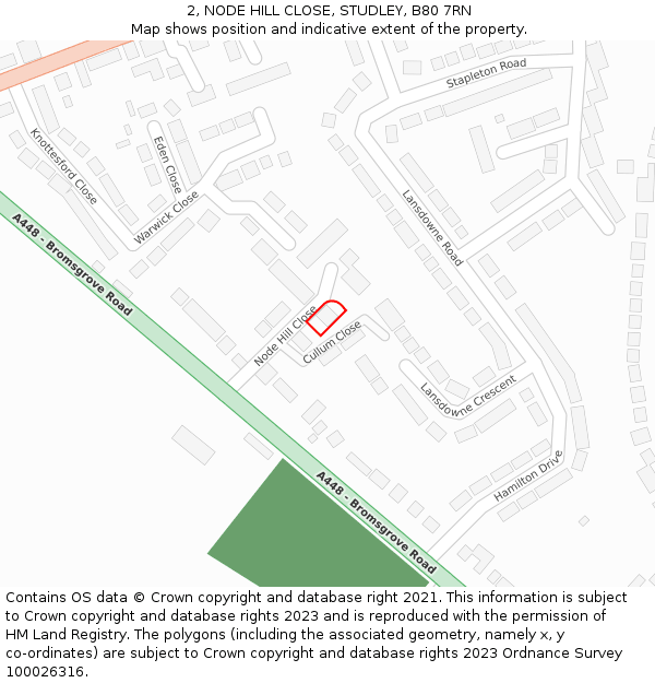 2, NODE HILL CLOSE, STUDLEY, B80 7RN: Location map and indicative extent of plot