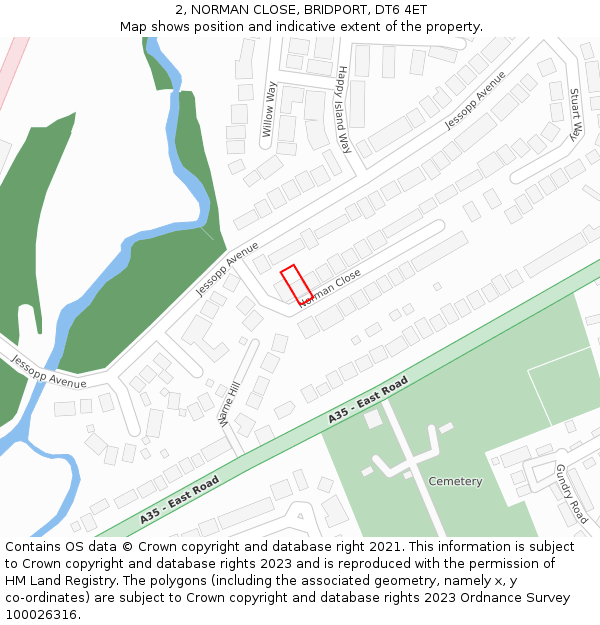 2, NORMAN CLOSE, BRIDPORT, DT6 4ET: Location map and indicative extent of plot