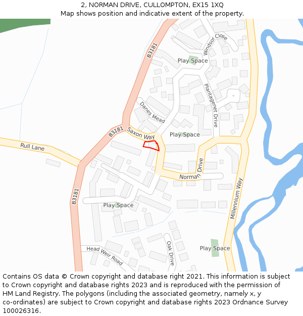 2, NORMAN DRIVE, CULLOMPTON, EX15 1XQ: Location map and indicative extent of plot