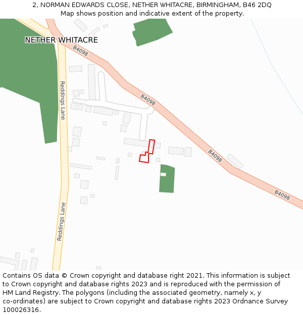 2, NORMAN EDWARDS CLOSE, NETHER WHITACRE, BIRMINGHAM, B46 2DQ: Location map and indicative extent of plot
