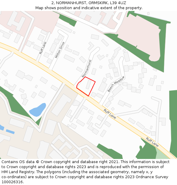 2, NORMANHURST, ORMSKIRK, L39 4UZ: Location map and indicative extent of plot
