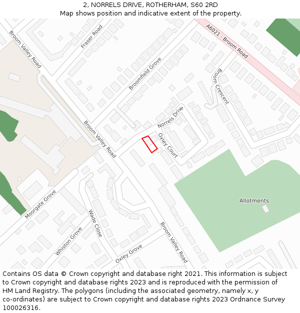 2, NORRELS DRIVE, ROTHERHAM, S60 2RD: Location map and indicative extent of plot