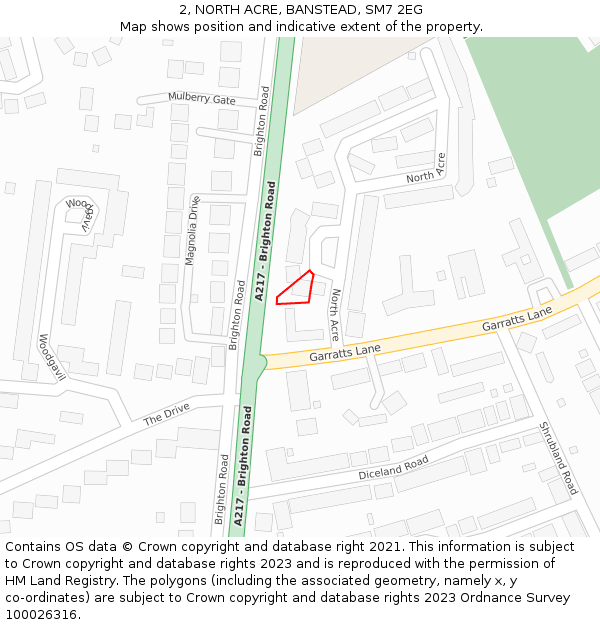 2, NORTH ACRE, BANSTEAD, SM7 2EG: Location map and indicative extent of plot