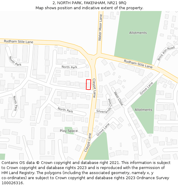 2, NORTH PARK, FAKENHAM, NR21 9RQ: Location map and indicative extent of plot