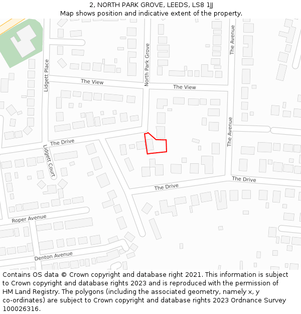 2, NORTH PARK GROVE, LEEDS, LS8 1JJ: Location map and indicative extent of plot