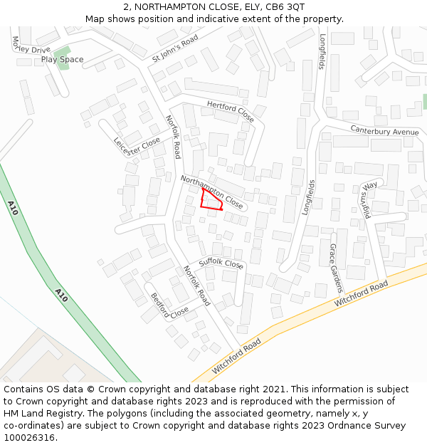 2, NORTHAMPTON CLOSE, ELY, CB6 3QT: Location map and indicative extent of plot