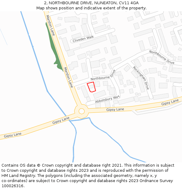 2, NORTHBOURNE DRIVE, NUNEATON, CV11 4GA: Location map and indicative extent of plot