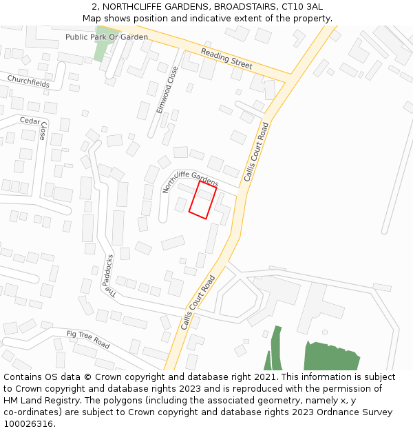 2, NORTHCLIFFE GARDENS, BROADSTAIRS, CT10 3AL: Location map and indicative extent of plot