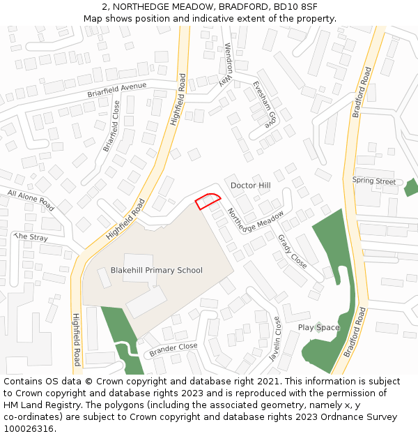 2, NORTHEDGE MEADOW, BRADFORD, BD10 8SF: Location map and indicative extent of plot