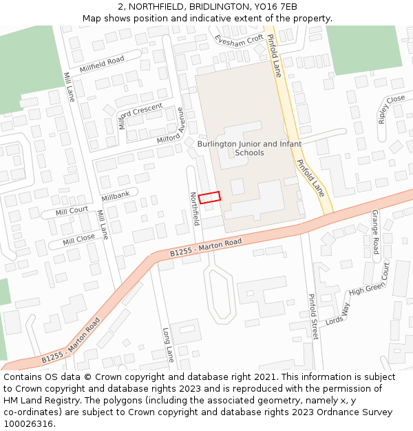 2, NORTHFIELD, BRIDLINGTON, YO16 7EB: Location map and indicative extent of plot