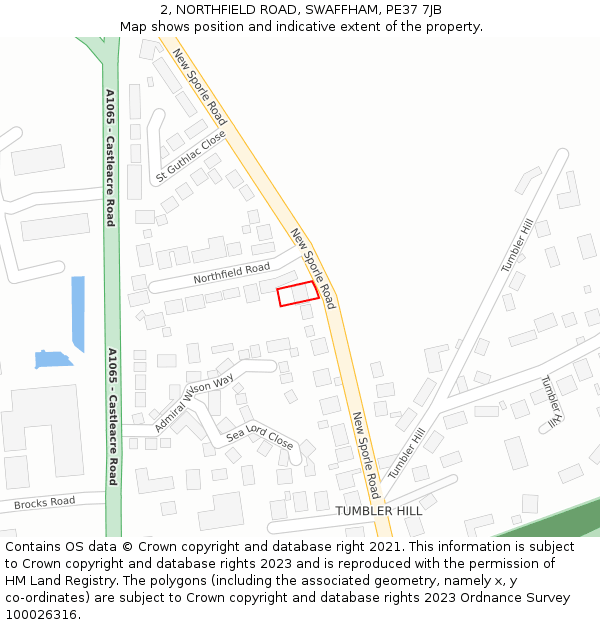 2, NORTHFIELD ROAD, SWAFFHAM, PE37 7JB: Location map and indicative extent of plot