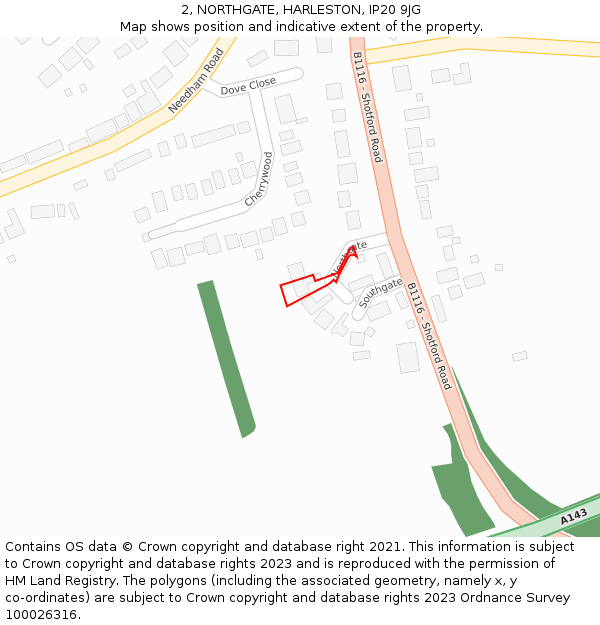 2, NORTHGATE, HARLESTON, IP20 9JG: Location map and indicative extent of plot