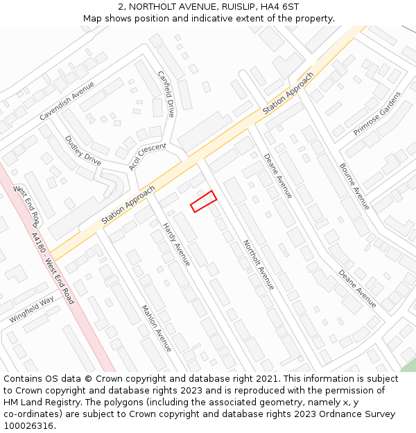 2, NORTHOLT AVENUE, RUISLIP, HA4 6ST: Location map and indicative extent of plot