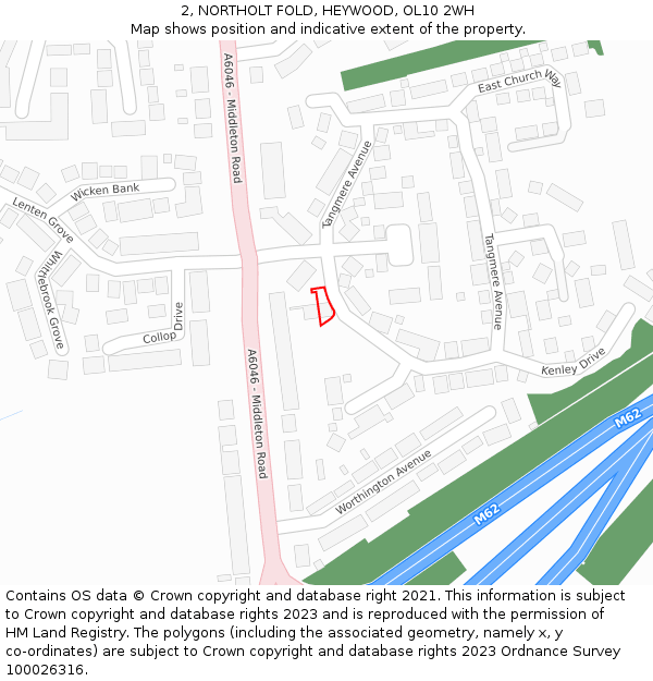 2, NORTHOLT FOLD, HEYWOOD, OL10 2WH: Location map and indicative extent of plot