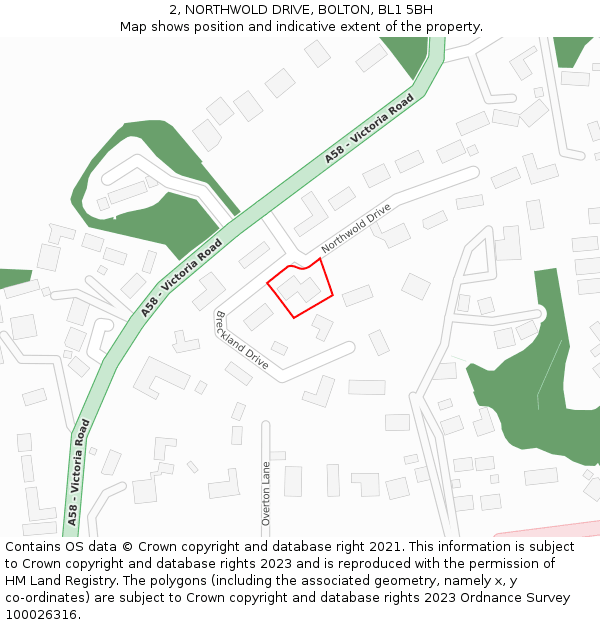 2, NORTHWOLD DRIVE, BOLTON, BL1 5BH: Location map and indicative extent of plot