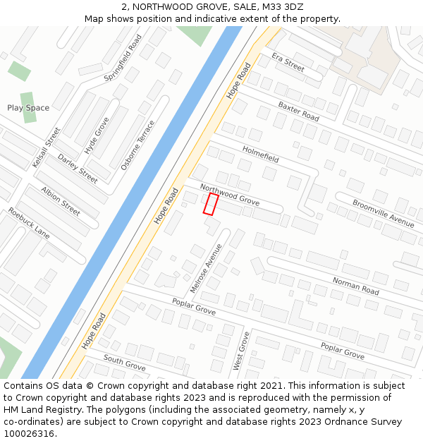 2, NORTHWOOD GROVE, SALE, M33 3DZ: Location map and indicative extent of plot