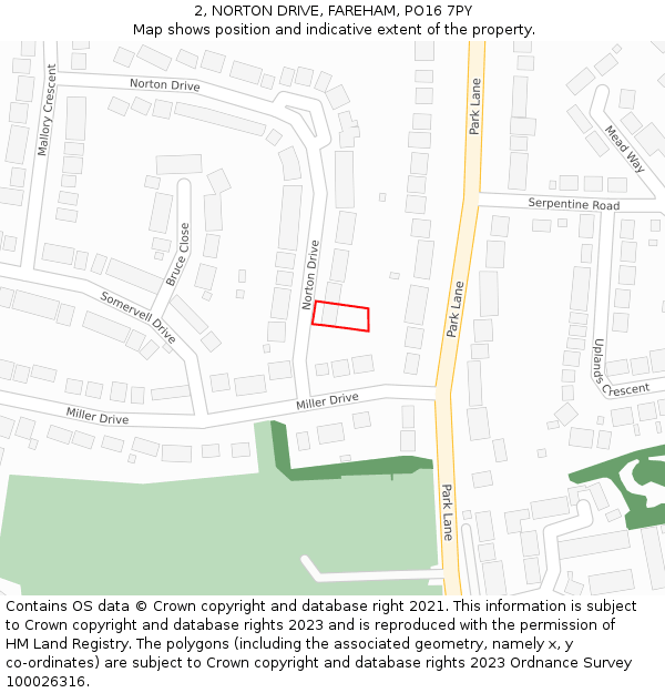 2, NORTON DRIVE, FAREHAM, PO16 7PY: Location map and indicative extent of plot