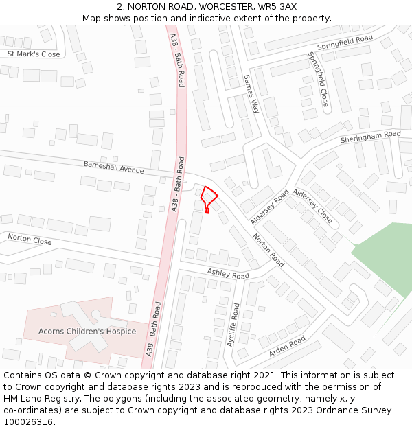 2, NORTON ROAD, WORCESTER, WR5 3AX: Location map and indicative extent of plot