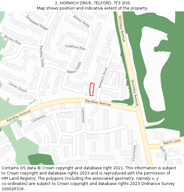 2, NORWICH DRIVE, TELFORD, TF3 2NS: Location map and indicative extent of plot