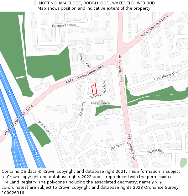 2, NOTTINGHAM CLOSE, ROBIN HOOD, WAKEFIELD, WF3 3UB: Location map and indicative extent of plot