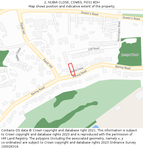 2, NUBIA CLOSE, COWES, PO31 8DH: Location map and indicative extent of plot