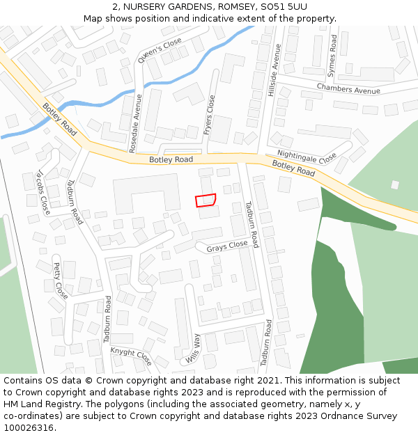 2, NURSERY GARDENS, ROMSEY, SO51 5UU: Location map and indicative extent of plot