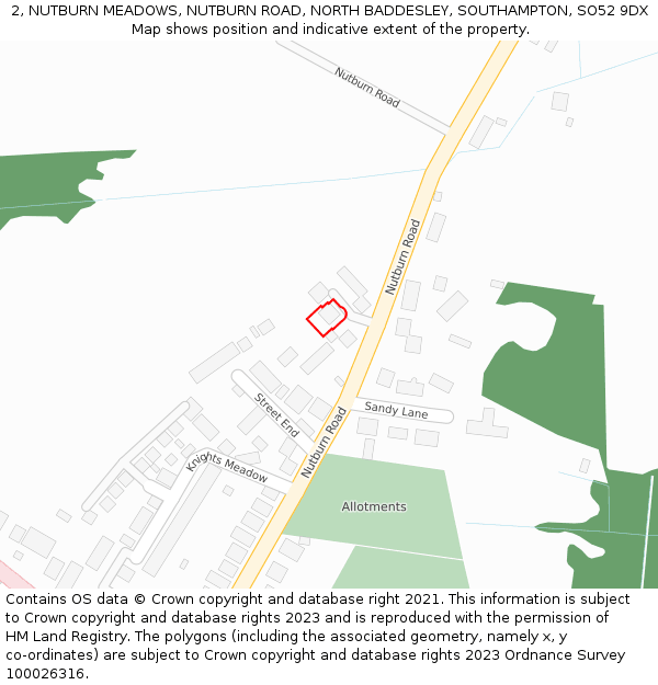 2, NUTBURN MEADOWS, NUTBURN ROAD, NORTH BADDESLEY, SOUTHAMPTON, SO52 9DX: Location map and indicative extent of plot