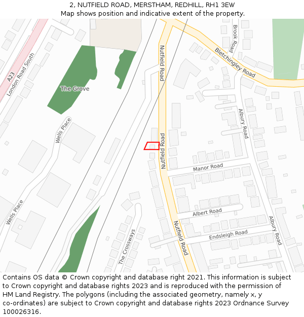 2, NUTFIELD ROAD, MERSTHAM, REDHILL, RH1 3EW: Location map and indicative extent of plot