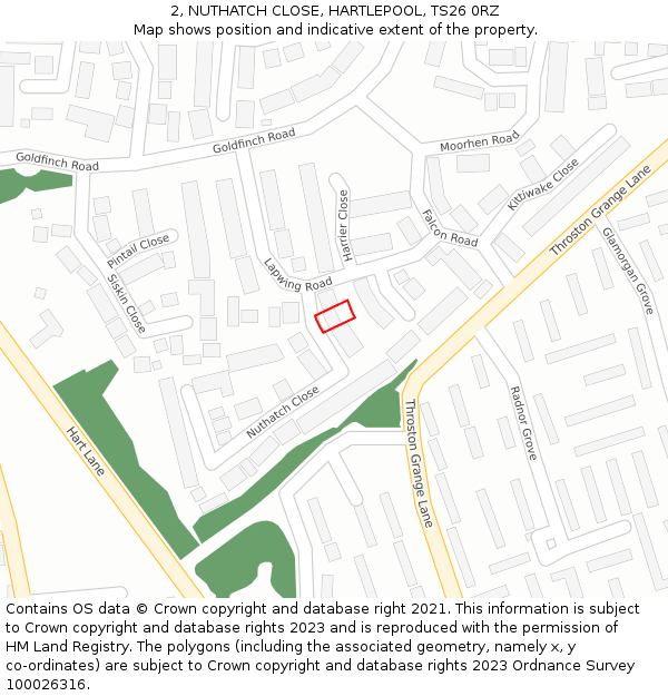 2, NUTHATCH CLOSE, HARTLEPOOL, TS26 0RZ: Location map and indicative extent of plot