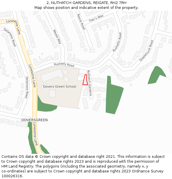 2, NUTHATCH GARDENS, REIGATE, RH2 7RH: Location map and indicative extent of plot