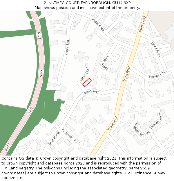 2, NUTMEG COURT, FARNBOROUGH, GU14 9XP: Location map and indicative extent of plot